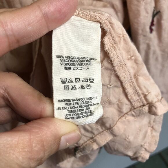 Free People Kiss From A Rose Tunic Top M Coral Embroidered Balloon Sleeve Boho - Picture 10 of 15